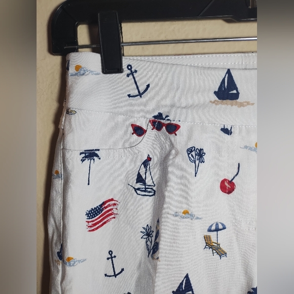 New Multiples Slim Sation Pull On Pants Nautical Patriotic Cherries - Picture 4 of 16